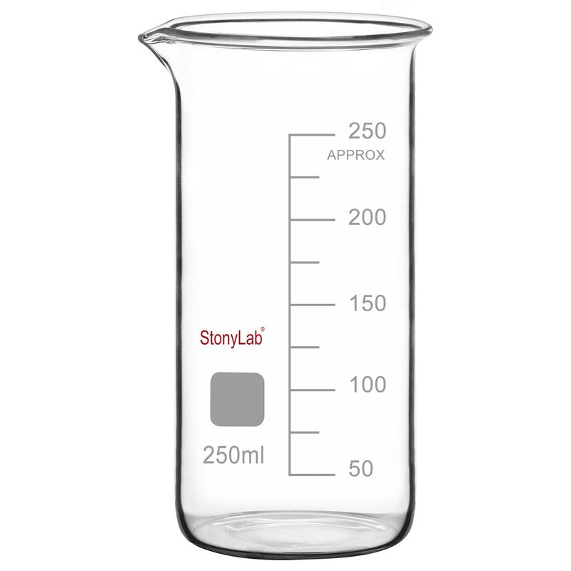 stonylab Borosilicate Glass Graduated Tall Beaker with Pouring Spout, 250 ml - Image 1